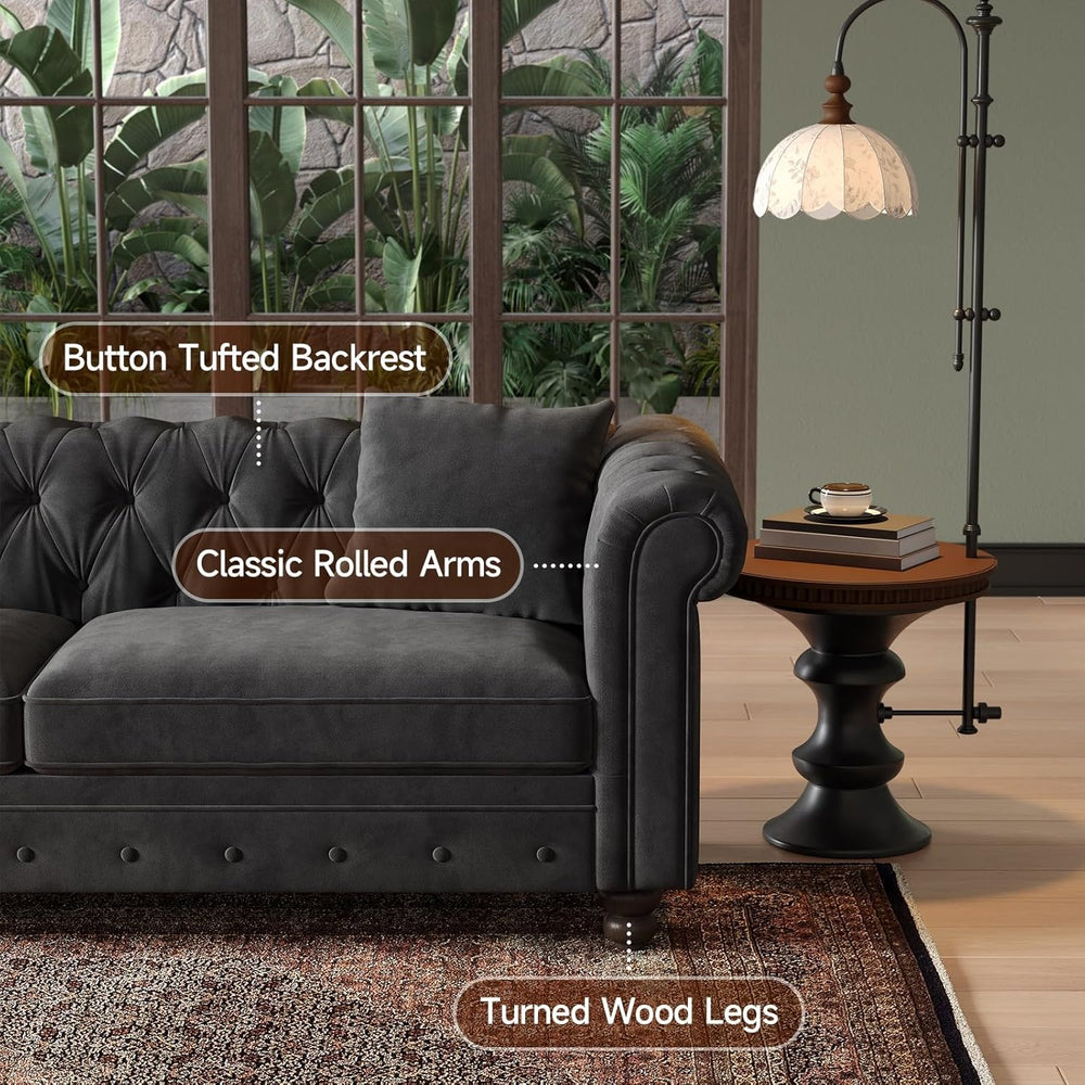 ONBRILL 82 Inch Chesterfield Sofa, 23 Inch Deep Seat Velvet Couch for Living ...