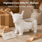 Highland Cow Ring Holder Dish - Cute White Highland Cow Gifts for Women | Jewelry Trinket Holder Tray for Ring, Earring, Necklace, Cute Highland Cow Room Decor Gifts for Women Mom Friends