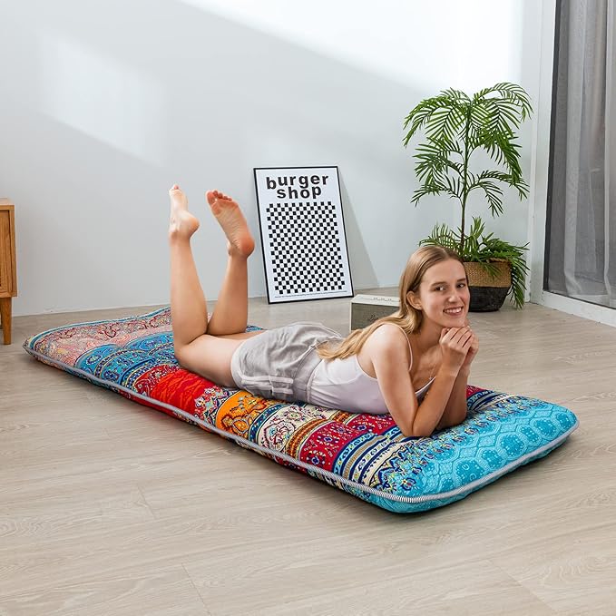 MAXYOYO Japanese Floor Mattress Futon Mattress, 4" Thicken Tatami Mat Sleeping Pad Foldable Roll Up Mat Boys Girls Dormitory Pad Kids Floor Lounger Pillow Bed, Charcoal Grey, Queen Size