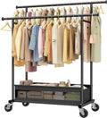 Clothes Rack, Double Rod Clothing Rack with Storage Bag & Sturdy Wheels, Metal Garment Rack for Closet Organizers and Storage, 43.3" W×17.7" D×63" H