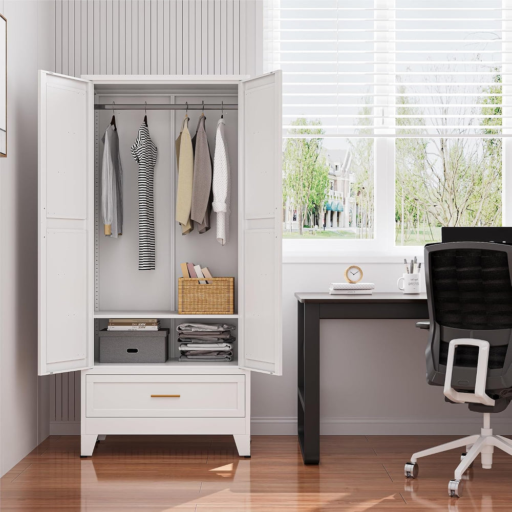 Metal Armoire Wardrobe Closet, Bedroom Armoires with Drawers | 71'' M...