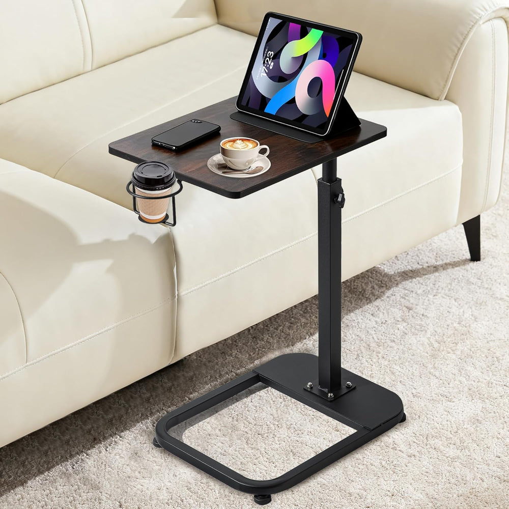 facka Adjustable TV Tray Table with Rounded Metal Corners, C-Shaped Snack Tab...