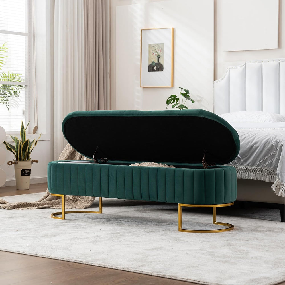 Velvet Storage Bench for Bedroom, Modern Tufted End of Bed Bench for King Siz...