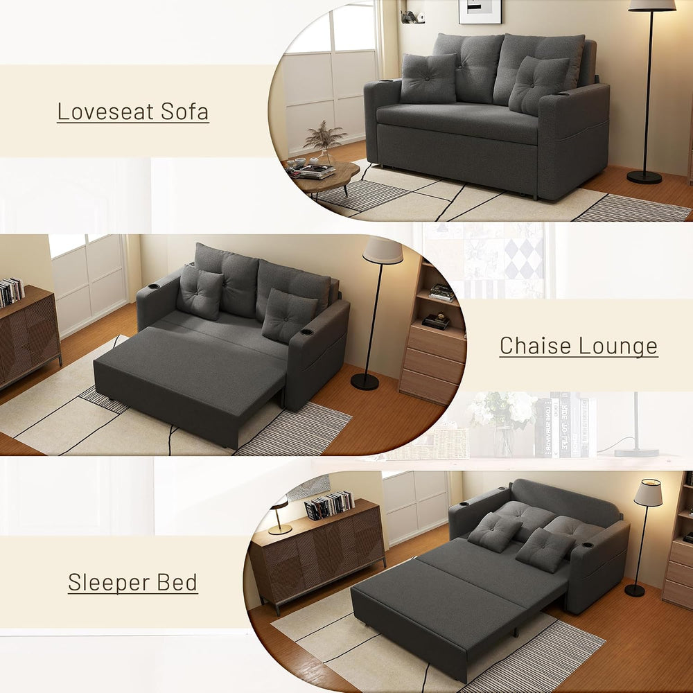 Krcix 3 in 1 Sofa Bed, 56" Convertible Pull Out Couch, Loveseat Sleeper ...