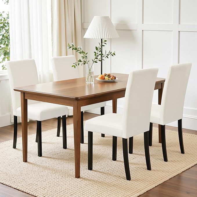 CHUN YI Upholstered Dining Chairs Set of 4, Fabric Dining Room Chairs with Solid Wood Legs, Modern Parson Chairs for Kitchen, Restaurant, Hotel, Ivory White