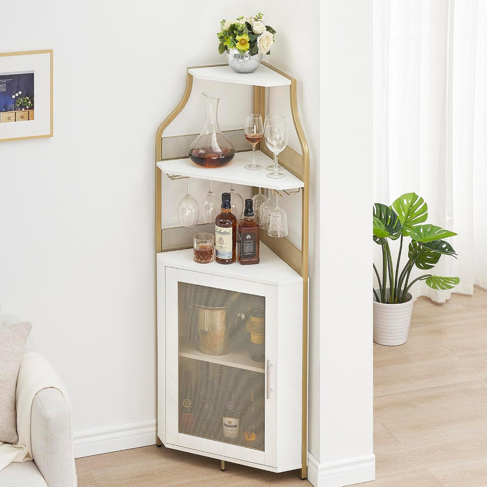 GarveeHome Corner Wine Cabinet with Detachable Wine Rack, 5-Tier Industrial C...