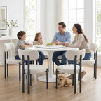 LukeAlon Faux Leather Dining Chairs Set of 6, Modern Curved Back Armless Kitchen Chairs with Black Metal Legs Upholstered Dining Room Chairs Reception Guests Chair for Restaurant Office, White