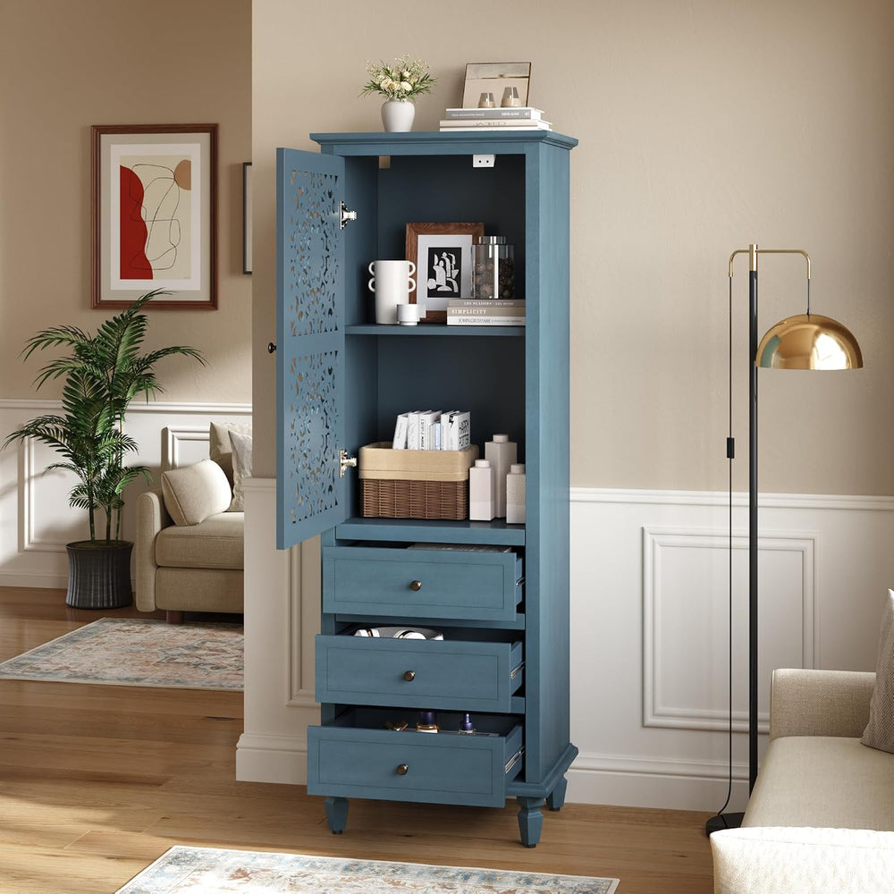 Accent Cabint with Doors, 63" Tall Vintage Storage Cabinet Blue