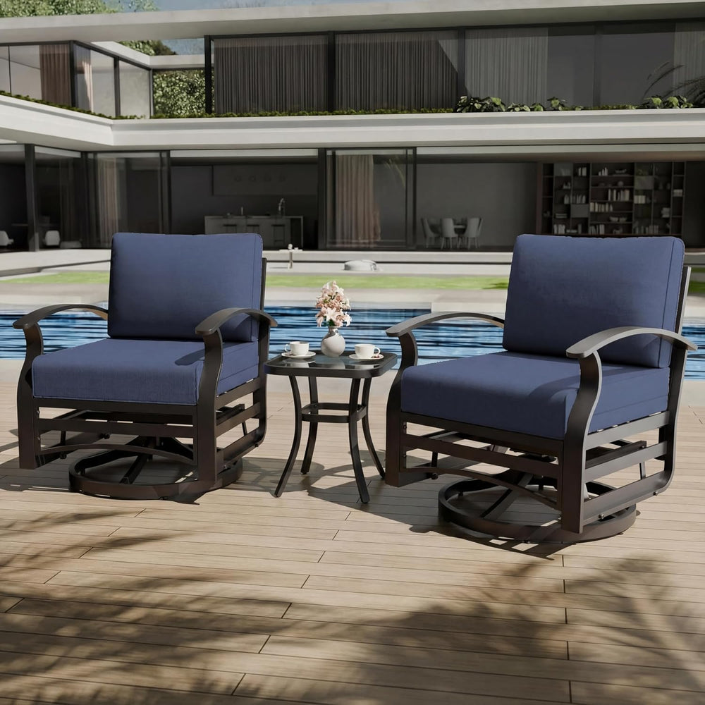3 Piece Aluminum Swivel Rocking Chair Set, Outdoor Patio Swivel Gliders Chair...