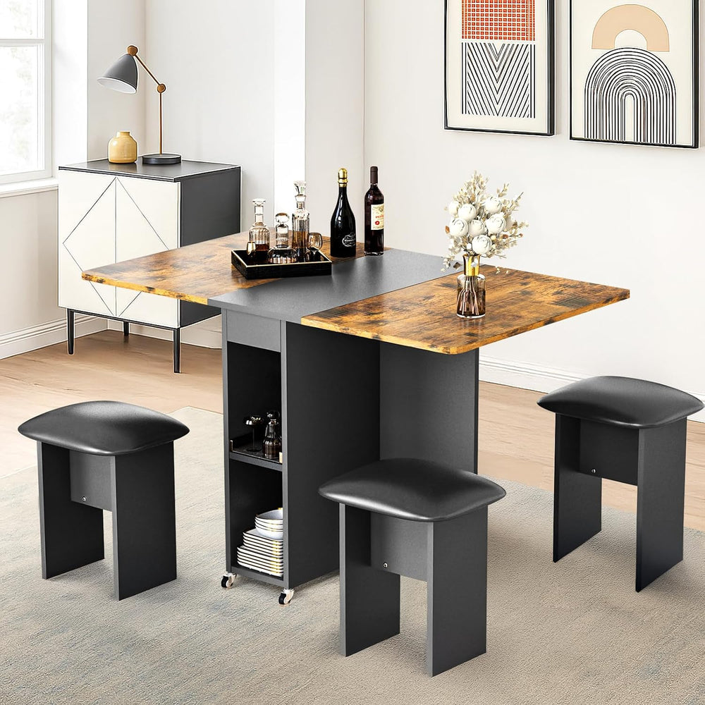 AWQM Folding Dining Table Set for 4, Storage Folding Table & Chair, Walnu...
