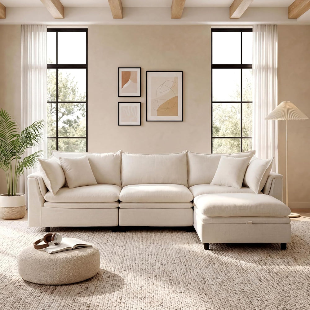 113.4'' Modular Sectional Sofa with Storage Ottoman, Oversized L Shap...