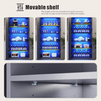 65" Tall Display Cabinet with Doors, Lighted Bookcase with Lights/Human Sensor, 5 Tier Display Case with Adjustable Shelves for Collectibles Bedroom Living Room Office, Grey-Smoked Black Door