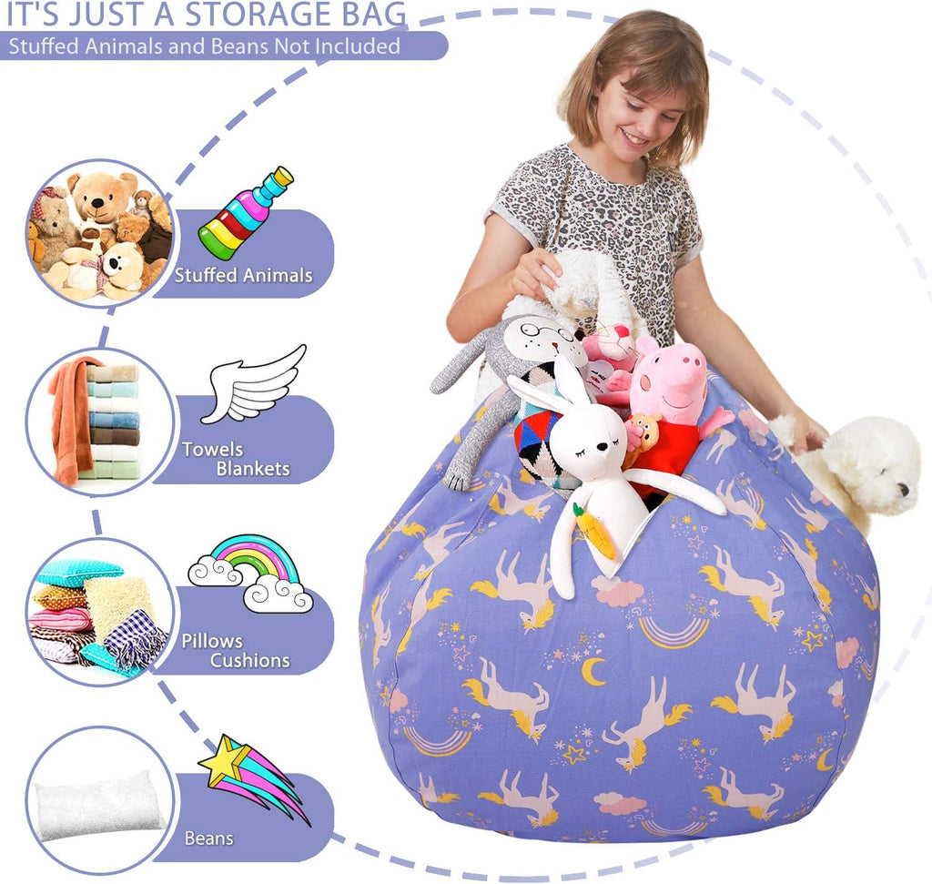 Aubliss Stuffed Animal Bean Bag Storage Chair | (Light Blue Unicorn, Large (38''))