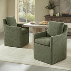 Upholstered Dining Chairs with Casters, No Assembly Modern Accent Armchair with Rollers for Dining Room, Bedroom, Living Room, Reading Room, Already Assembled, Green, 2 Box