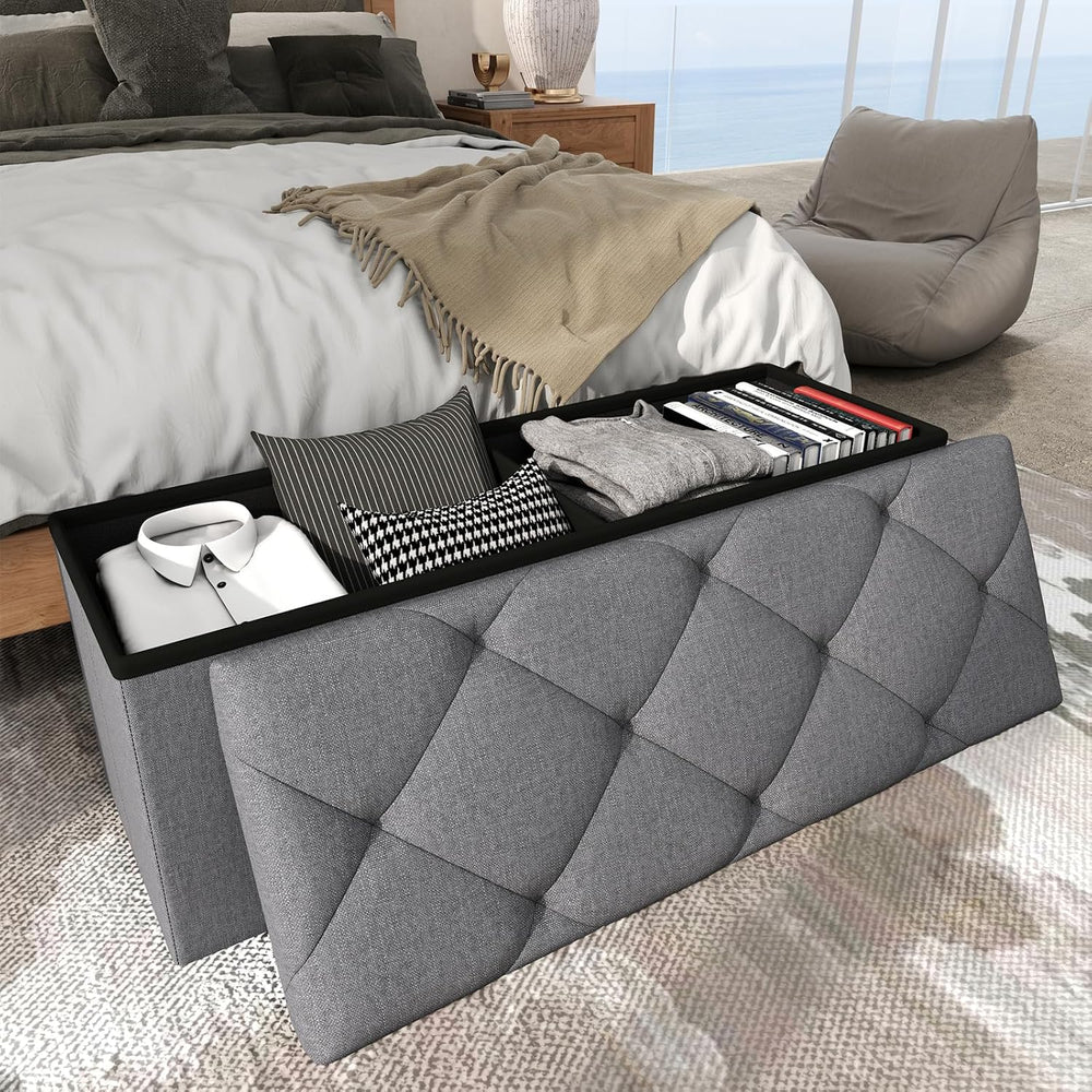Folding Ottoman with Storage Bench,Storage Ottoman Bench,30 Inches Ottoman Fo...