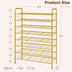 Hoctieon 8 Tier Shoe Rack for Closet, Durable Mesh Style Shoe Rack, Entryway Shoe Shelf, Shoe Storage Organizer for Hallway, Bedroom, Living Room, Wardrobe, Gold