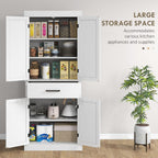 72" Tall Kitchen Pantry Storage Cabinet, Farmhouse Freestanding Sideboard Utility Cupboard Large Hutch Cabinets with 4 Barn Doors, Drawer and Adjustable Shelves, White