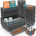 25 PCS Drawer Organizer Set, 4 Varied Size Bathroom and kitchen Drawer cabinet organizer Trays, Clear Storage Bins for Makeup, Jewelry, Utensils and Gadgets，Black