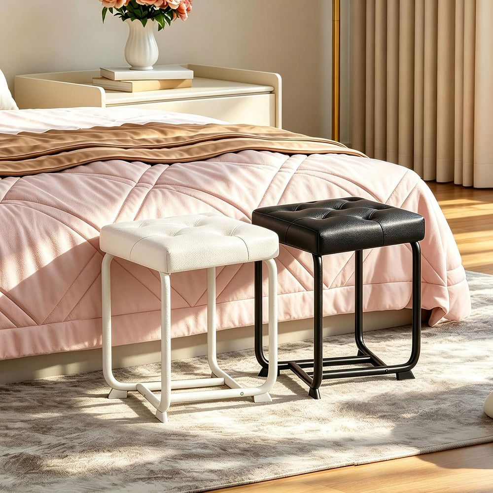 BEWISHOME White Vanity Stool Small Chair for Vanity KFD01W | Leather Makeup V...