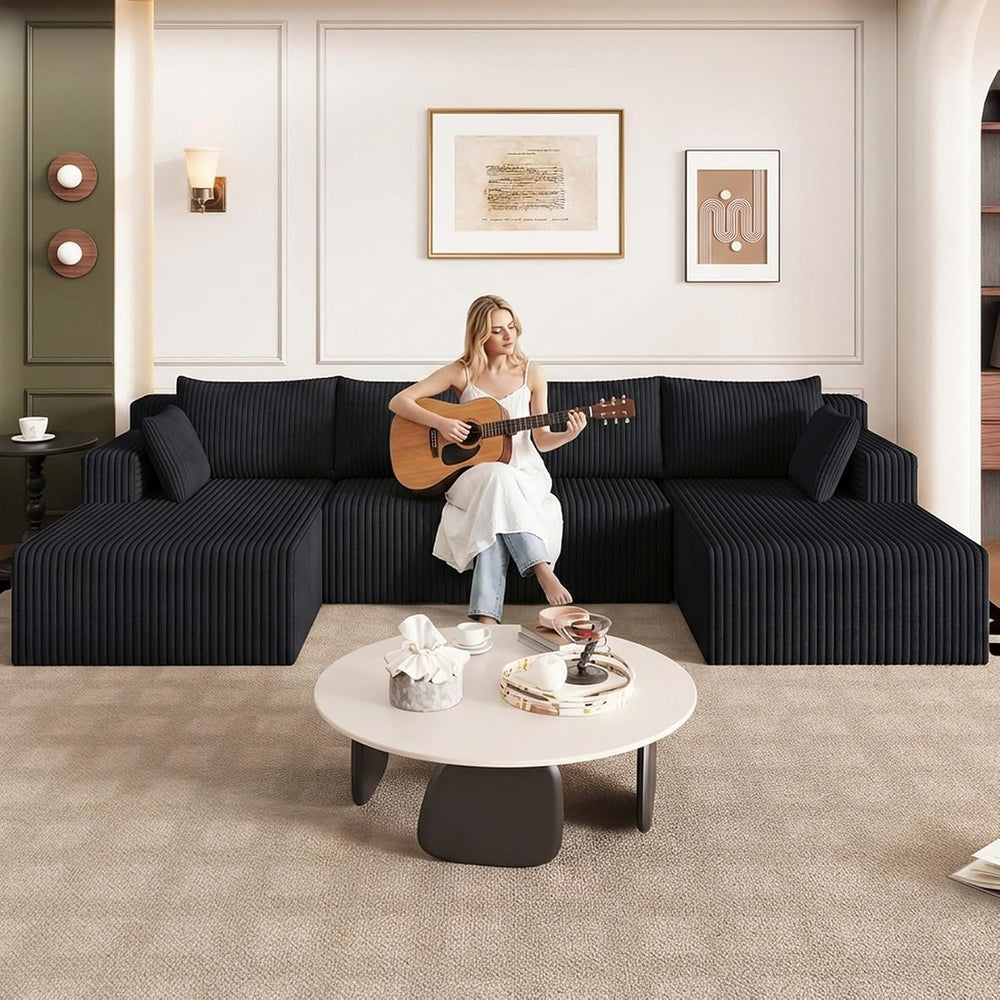124" U-Shape Cloud Couch, Modern Modular Sectional U-Shape Sofa, Corduro...