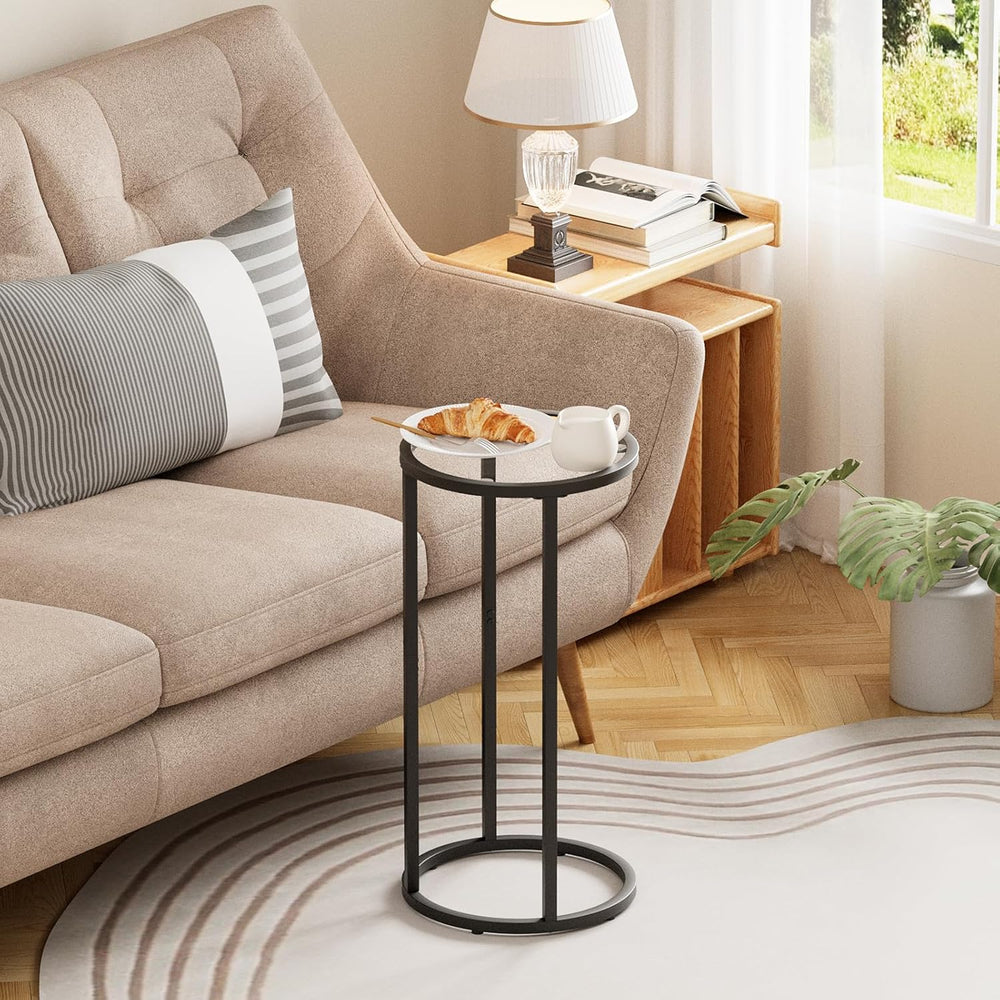 Easy Paws Round Side Table,Glass C Shaped Table,Couch End Table, Tempered Gla...