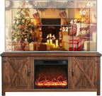 YESHOMY Fireplace TV Stand with Two Barn Doors and Storage Cabinets for Televisions up to 65+ Inch, Entertainment Center Console Table, Media Furniture for Living Room, 58 Inch, Walnut