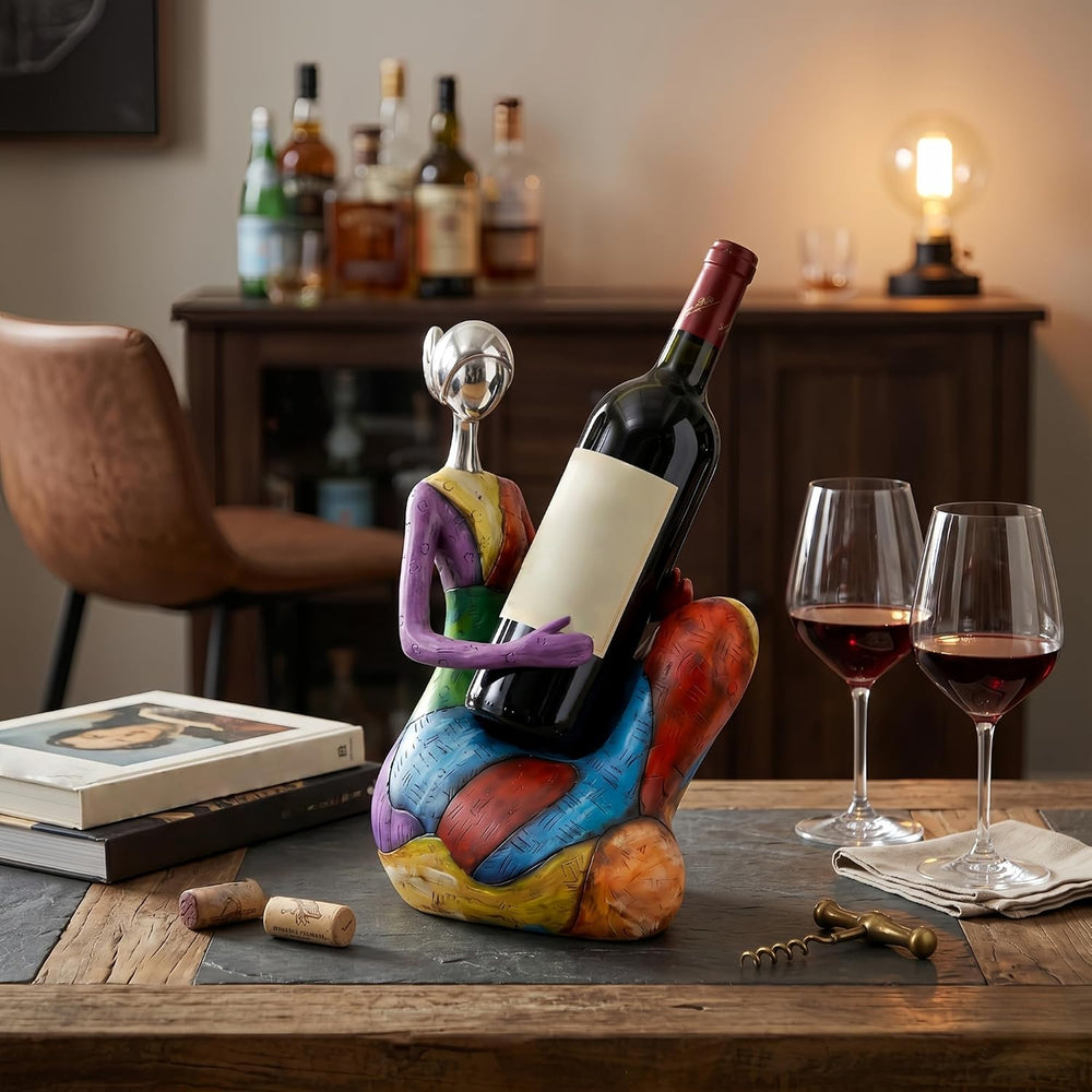 FUNTEREST Abstract Woman Wine Bottle Holder, Resin Wine Rack Home Decor | Col...