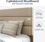 Allewie Queen Size Platform Bed Frame with Fabric Upholstered Headboard and Wooden Slats Support, Fully Upholstered Mattress Foundation/No Box Spring Needed/Easy Assembly, Beige