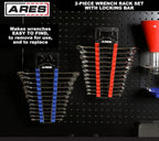 ARES 62043-2-Piece Wrench Rack Set with Locking Bar - SAE Rack Holds 1/4-Inch to 1-Inch Sizes - Metric Holds 6 to 25mm Sizes - Locking Metal Clip Secures Wrenches