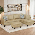 L Shaped Sectional Sofa with Ottoman, Modern Couches for Living Room, Microfiber Facing, Bedroom, Office