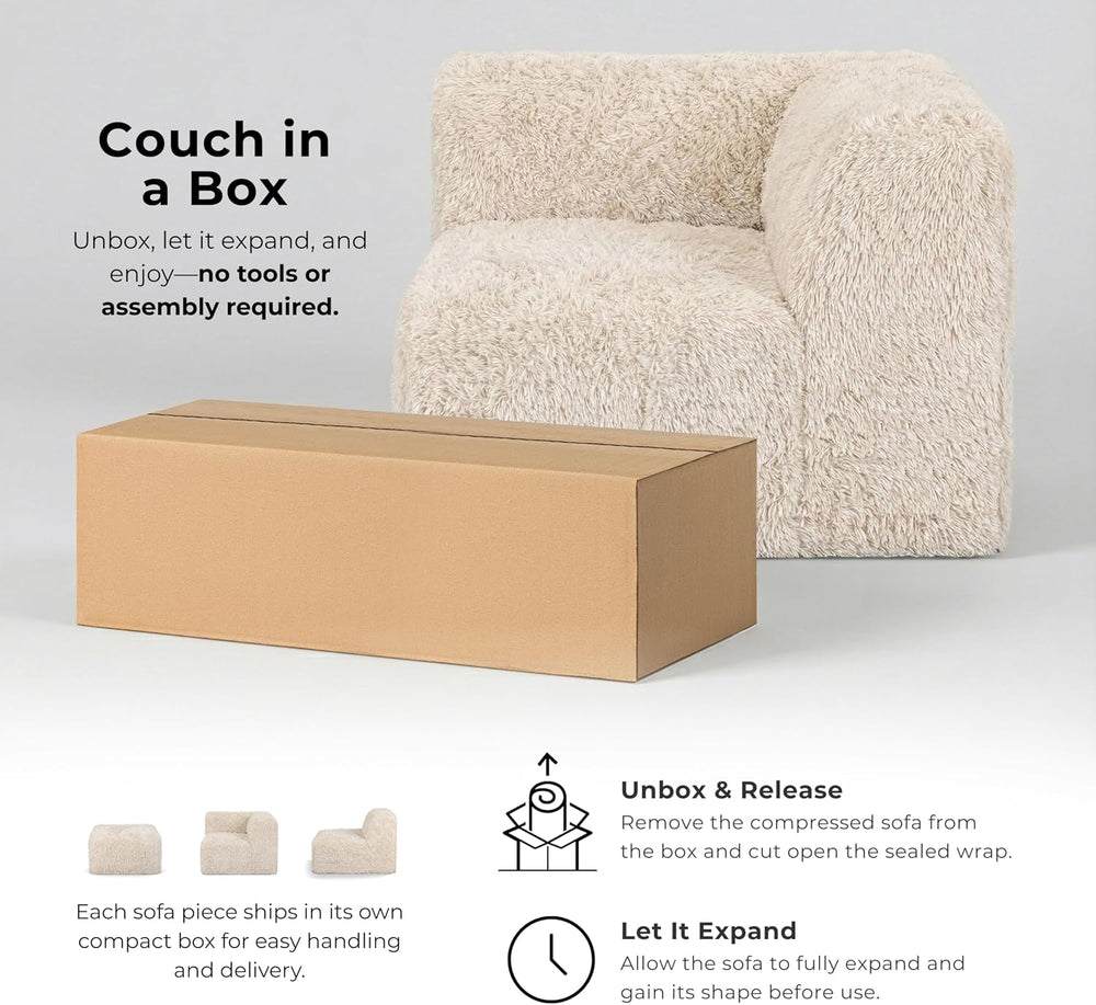 Furniture of America Havyn Modern Faux Fur 1-Seater Square Modular Foam Ottom...