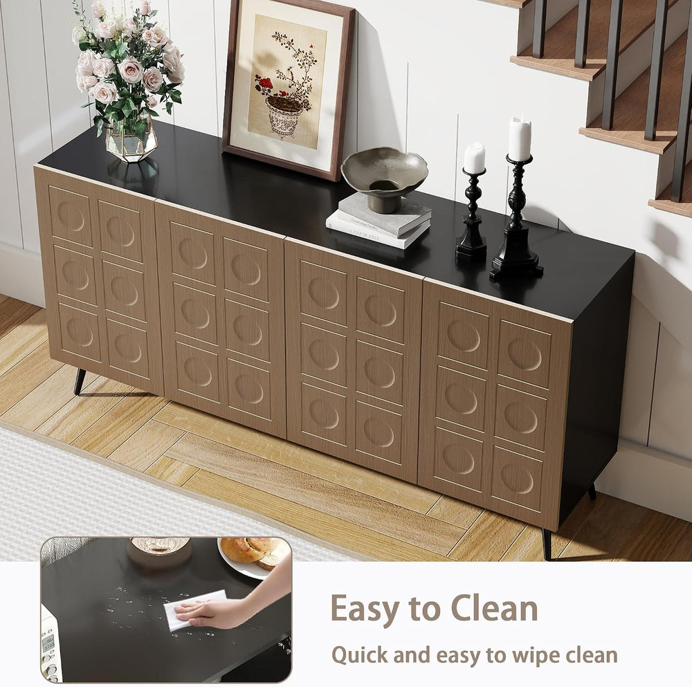 Sideboard Buffet Cabinet with Storage: 63" Black and Oak Mid Century Mod...