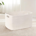 72L Large Baby Girls Laundry Basket for Nursery Storage,Cute Woven cotton Rope Baskets for Kids Toy，Gifts,Boho Square Wicker Blanket hamper for Living Room,Bedroom Dirty Clothes, White
