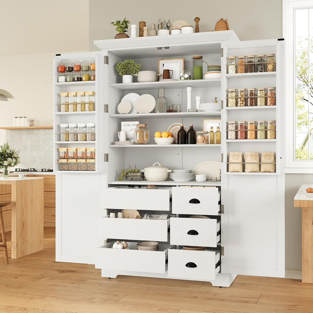 Shaker Style Kitchen Pantry with Drawers, Freestanding Storage Cupboard with ...