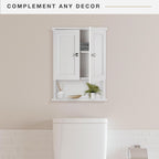 MCS 23x18 White Medicine Cabinet Organizer, Wall Mounted 2-Door Bathroom Cabinet for Over-The-Toilet Storage, Bathroom Furniture & Restroom Organizer