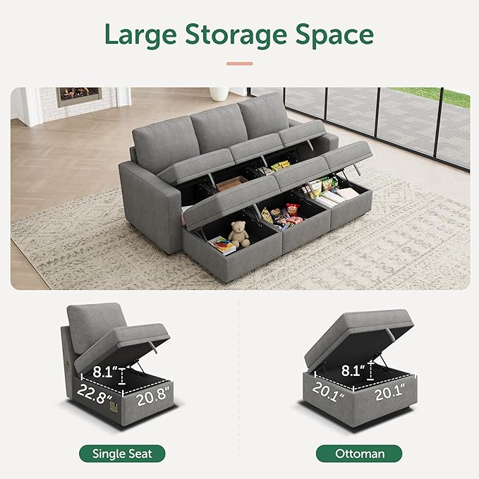 HONBAY Modular Sectional Sleeper Sofa Bed, Pull Out Couch with Storage Ottoman, U Shaped Sectional Couches for Living Room, Warm Grey