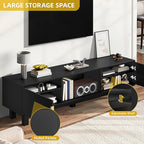 DWVO Fluted TV Stands for Living Room, Entertainment Center for TVs up to 65 Inch, Mid Century Modern Media Console with Power Outlets & Storage Compartments, 59" Long TV Cabinet, Black
