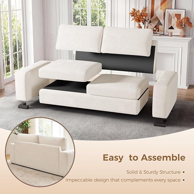 ELUCHANG 85" Modern Sofa Couches for Living Room, 3 Seater Sofa, Natural Linen Deep Seat Sofa with Upholstered Cushion&Detachable Cover, Comfy Sofa Couch for Small Space, Apartment, Beige