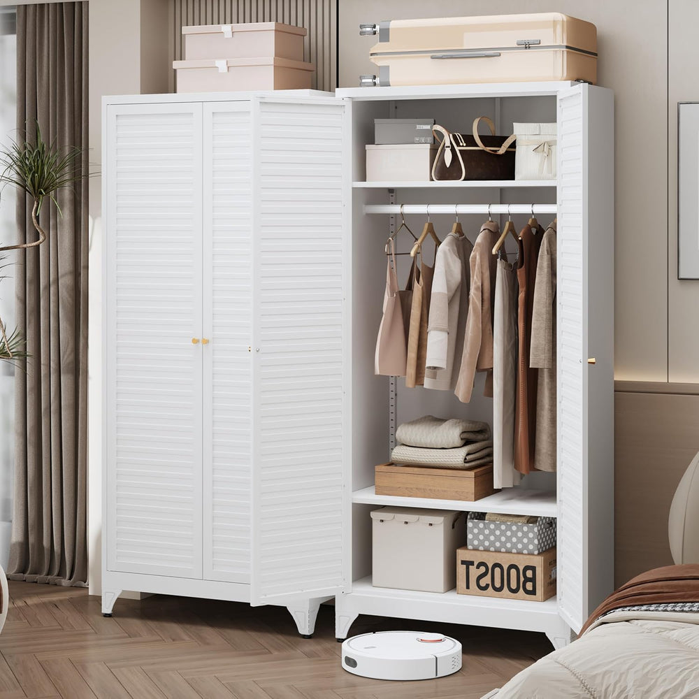 Steeloong 71"Armoire Wardrobe Close,White Wardrobe Cabinet with Hanging ...