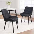 Dining Chair Set of 2, Modern Dining Chairs with Thick Cushions, Faux Leather Upholstered Kitchen Dining Room Chairs with Metal Adjustable Legs for Dining Living Room, Black