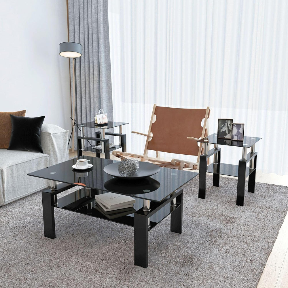 IANIYA Modern Tempered Glass Coffee Table Set - 3 Piece Living Room Table Set...