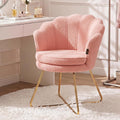 Furniliving Vanity Chair with Back, Upholstered Accent Chair for Living Room, Makeup Chair for Bedroom Sherpa ArmChairs Home Office Desk Chair with Gold Metal Legs (Pink)