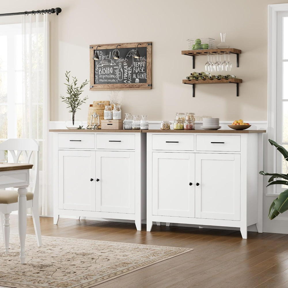HORSTORS Farmhouse Kitchen Storage Cabinet, Small Buffet, Coffee Bar, White |...