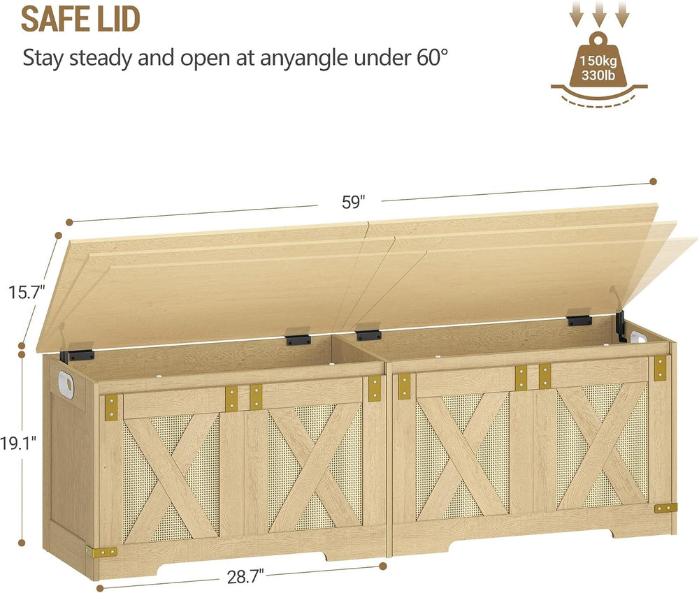 Hzuaneri 59" Boho Storage Chest and Bench | 70 Gal | 330lb Seat | Soft-C...