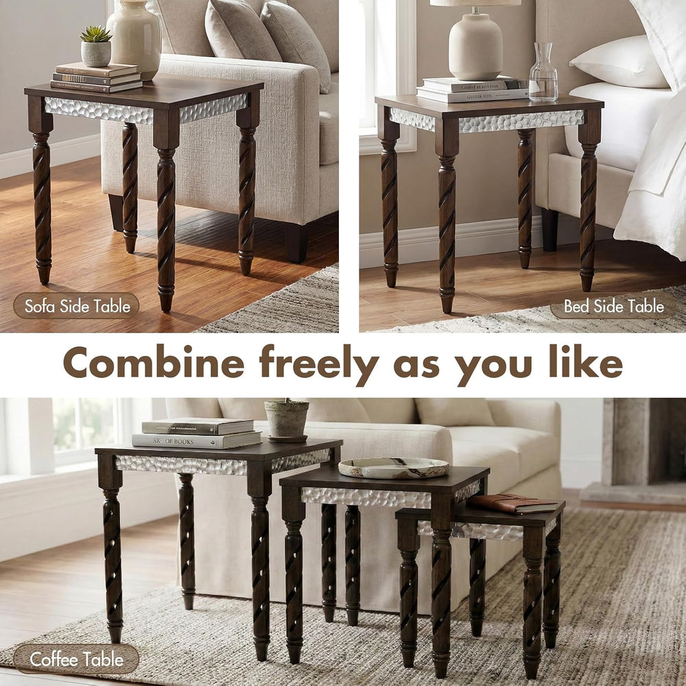 Hyfirm Nesting Tables Set of 3, Walnut Mid Century Modern Accent Tables with ...