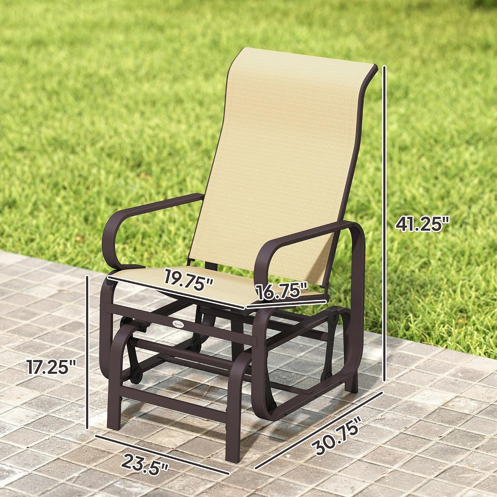 Outsunny Outdoor Glider Chair Set of 2, Smooth Gliding Mechanism, Khaki | Gli...