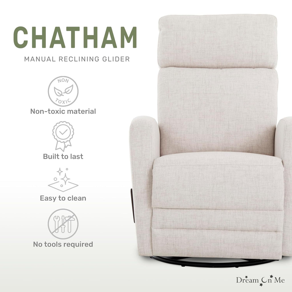 Dream On Me Chatham Basic Nursery Rocking Glider in Ecru, 360° Swivel Motion, FSC Certified, Greenguard Gold & JPMA Certified Nursery Glider, Three Rocking Modes Nursery Glider Recliner