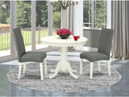 East West Furniture ANDR3-LWH-07 3 Piece Modern Dining Table Set Contains a Round Kitchen Table with Pedestal and 2 Gray Linen Fabric Parsons Dining Chairs, 36x36 Inch, Linen White