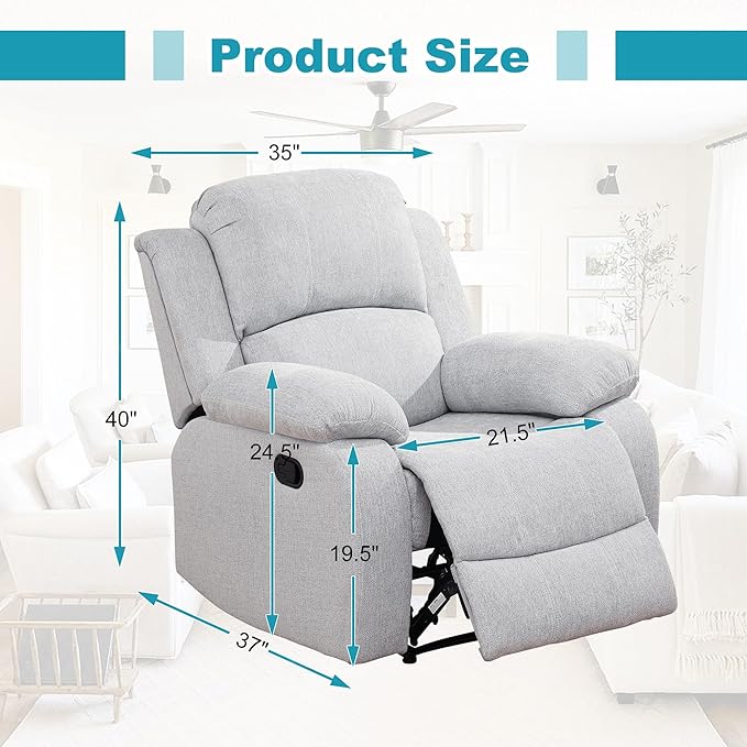 Recliner Sofa Set Couches for Living Room Chair Line Fabric Living Room Furniture Sets, Adjusted Reclining Couch Furniture Sofa Set for Theater Seating, Grey White