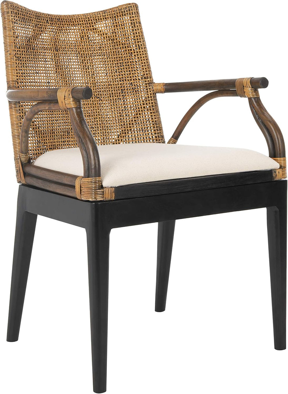 SAFAVIEH Gianni Rattan Arm Chair 19.8”, Solid Wood Brown & Black SEA4011A...